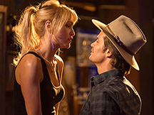 Jenn Lyon and Timothy Olyphant in "Justified"