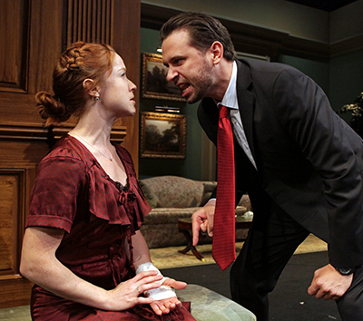 Angela Goethals and Brian Avers in 'Becky Shaw' at South Coast Repertory. Photo by Henry DiRocco