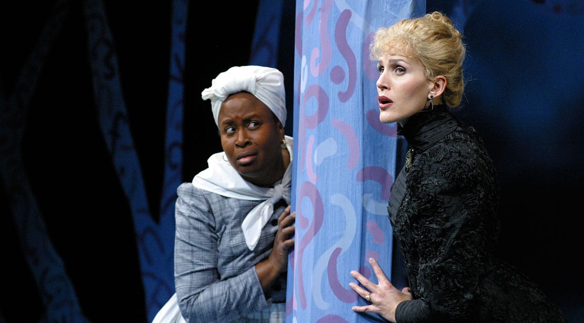 Kimberly Scott and Susannah Schulman in The Further Adventures of Hedda Gabler, at South Coast Repertory, photo by Cristofer Gross