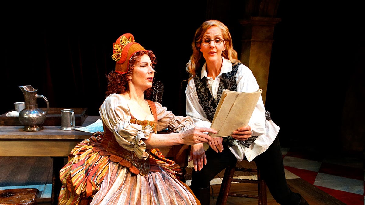 Colette Kilroy and Susannah Rogers in 'Shrew!' by Amy Freed at South Coast Repertory, March-April 2018