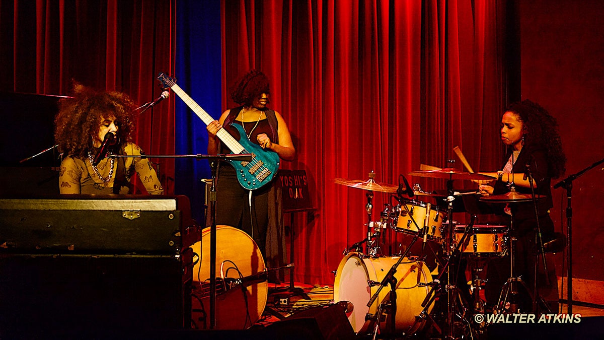 Jazz singer-pianist Kandace Springs on stage at Yoshi's Oakland with bassist Caylen Bryant and drummer Taylor Moore. Photo by Walter Atkins