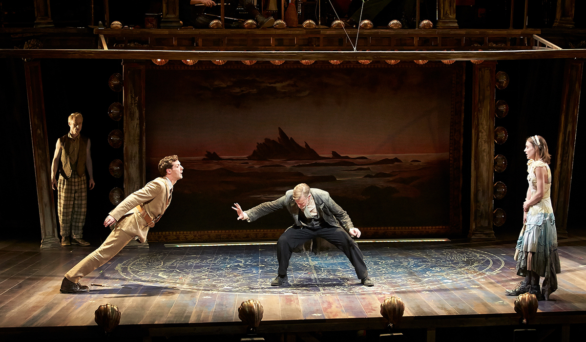 Nate Dendy, Joby Earle, Tom Nelis, and Charlotte Graham in a scene from The Tempest at South Coast Repertory 