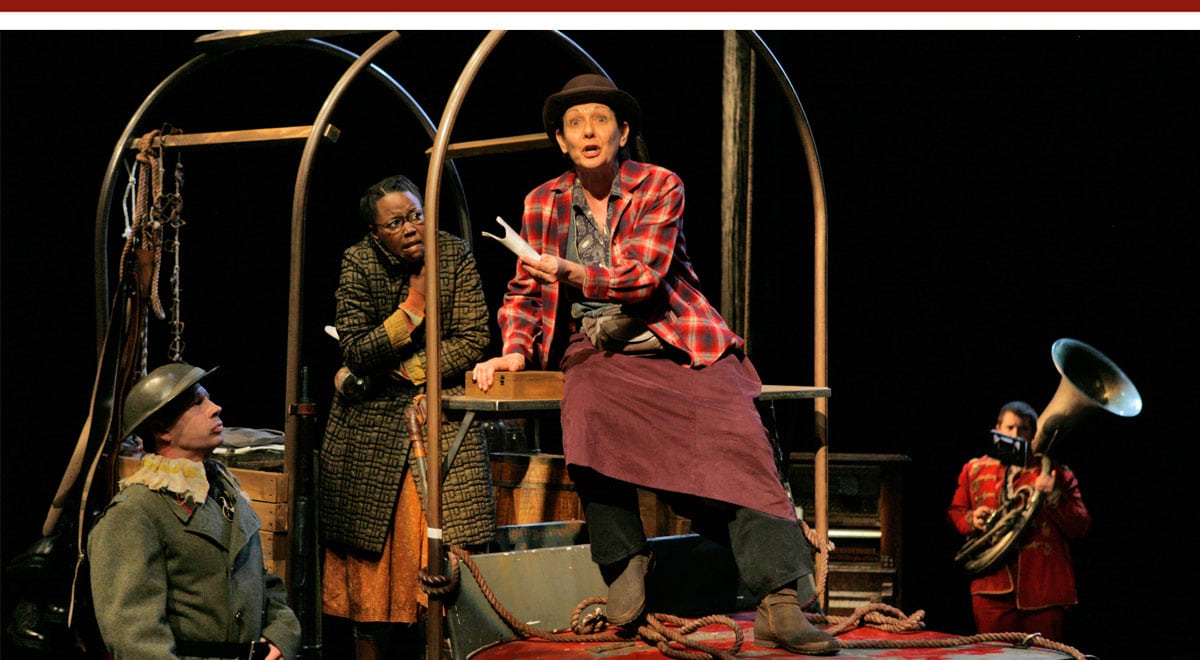 Patrick Kerr, Hilary Ward, and Ivonne Coll and in Mother Courage at La Jolla Playhouse. Photo by Manuel Rotenberg